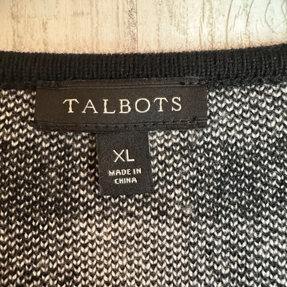Talbots Cardigan Womens Sz. XL Buffalo black white check plaid wool blend Preppy - Picture 3 of 12